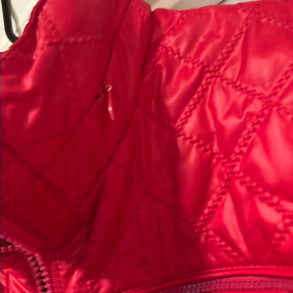 Laundry by Shelli Segal Red Quilted Jacket Leopard Lined Size Small - Picture 10 of 11